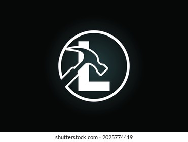 Ursprüngliches L-Monogramm-Buchstabenalphabet mit Hammer. Reparatur-, Renovierungs- und Konstruktionslogo. Modernes Vektorlogo für Bauunternehmen und Firmenidentität