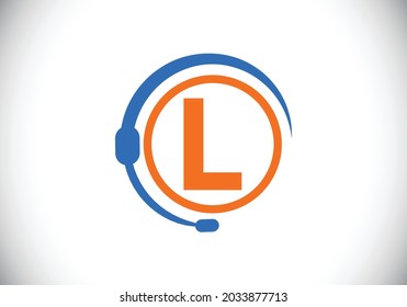 Alfabeto inicial de letra monograma L y servicio de soporte con auriculares. Logo de auriculares. Consejos al cliente de línea directa, ayuda al centro de llamadas. Logo vectorial moderno para identidad empresarial y de empresa.