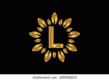 Initial L monogram letter alphabet with leaf wreath. Golden leaf, flower logo design concept. Modern vector logo design for business, and company identity.