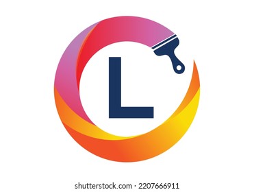 Alfabeto de letra monograma L inicial en un círculo con salpicadura de brocha. estilo de color de gradiente transparente, letra creativa diseño de logotipo. Diseño de logotipo vectorial moderno para pintar la identidad empresarial y de la empresa