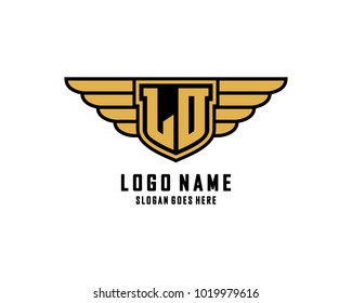 Initial L & O wing shield logo template vector