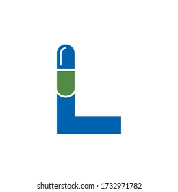 Initial L Tablette oder Kapsellogo Design.  Alphabet Geometric Medicine Vector Graphic Icon