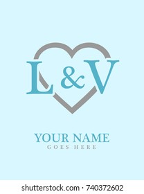 Initial L & V with love background logo template vector