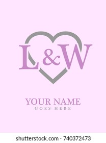 Initial L & W with love background logo template vector