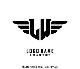 Initial L & W wing logo template vector