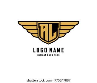 Initial A & L wing shield logo template vector