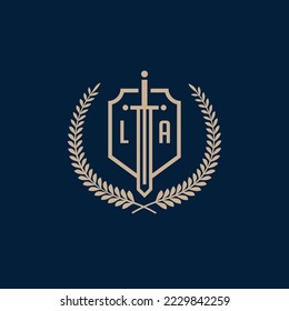 Initial LA elegant sword and shield icon vector template