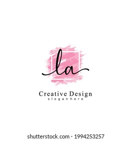 Initial LA handwriting logo of initial signature, make up, wedding, fashion, with watercolor brush stroke template