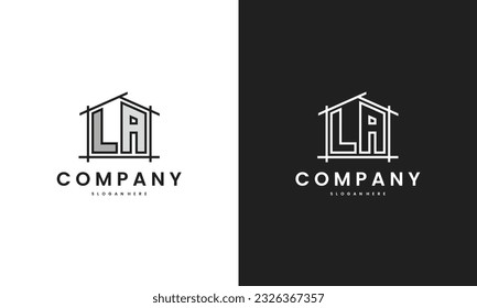 Initial LA home logo with creative house element in line art style vector design template