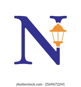 Initial Lantern Logo Combine With Letter N Vector Template