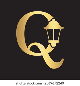 Initial Lantern Logo Combine With Letter Q Vector Template