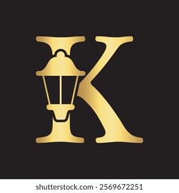 Initial Lantern Logo Combine With Letter K Vector Template