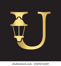 Initial Lantern Logo Combine With Letter U Vector Template