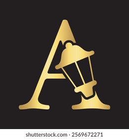 Initial Lantern Logo Combine With Letter A Vector Template