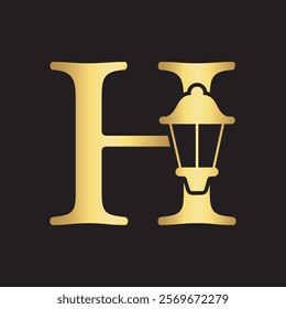 Initial Lantern Logo Combine With Letter H Vector Template