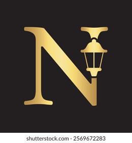 Initial Lantern Logo Combine With Letter N Vector Template