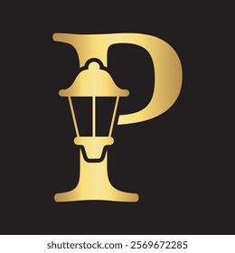 Initial Lantern Logo Combine With Letter P Vector Template