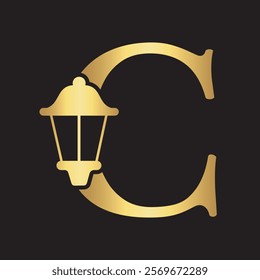 Initial Lantern Logo Combine With Letter C Vector Template