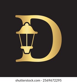 Initial Lantern Logo Combine With Letter D Vector Template