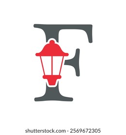 Initial Lantern Logo Combine With Letter F Vector Template
