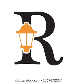 Initial Lantern Logo Combine With Letter R Vector Template