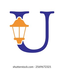 Initial Lantern Logo Combine With Letter U Vector Template