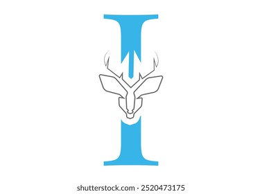 initial I  latter with Head vector logo design wild animal with horns quality stylish luxury,