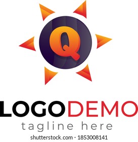 Initial Latter Q and Sun Logo design vector illustration template. Sun logo icon vector. Sun logo design template. Simple logo sunshine on the trendy Design. Power energy Design template 