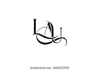 Diseño inicial del logotipo de la letra LAU. Diseño elegante del logotipo del monograma con los Elementos decorativos y la tipografía