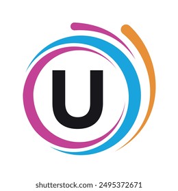 Initial laundry Logo combine with letter U vector template