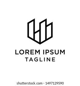 Initial LB  with building logo. Isolated in black background.