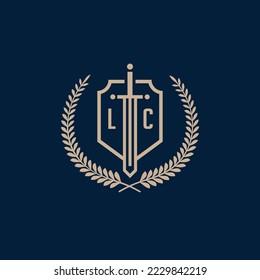 Initial LC elegant sword and shield icon vector template