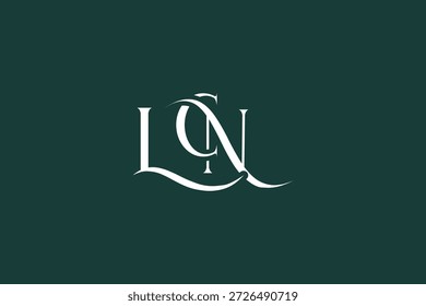 Diseño inicial del logotipo de la carta creativa de LCN. Diseño elegante del logotipo del monograma con los Elementos decorativos y la tipografía