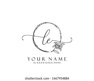 Initial LE beauty monogram and elegant logo design, handwriting logo of initial signature, wedding, fashion, floral and botanical with creative template.