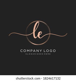 Initial LE beauty monogram and elegant logo design, handwriting logo of initial signature, wedding, fashion, floral and botanical with creative template.