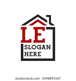 Initial LE house logo for Roofing. Letter LE Real Estate Logo