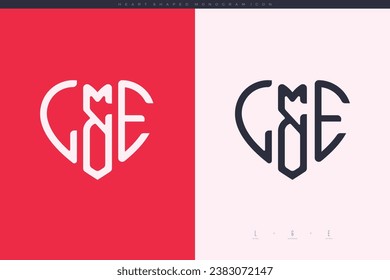 initial LE letters with red heart and love logo flat icon monogram concept