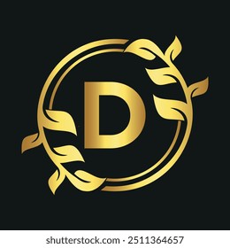 Initial leaf circle Logo combine with letter D vector template