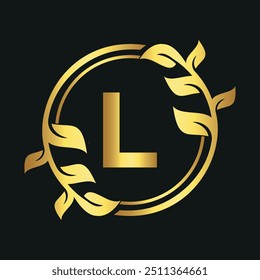 Initial leaf circle Logo combine with letter L vector template