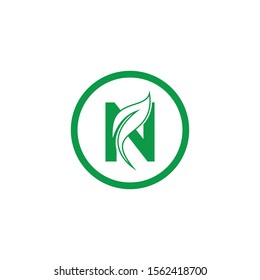 Initial Leaf Letter N Modern Alphabet Circle Logo Vector. Circle Leaf Letter Logo.