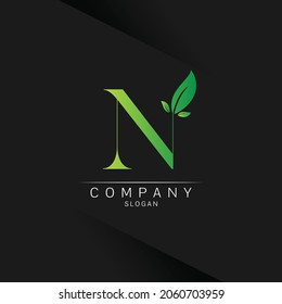 initial Leaf Letter N symbol - vector icon