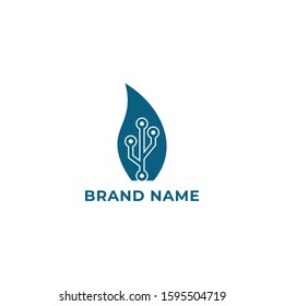 Initial Leaf with technology logo design template full vector