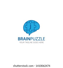 initial leter j brain logo and icon vector illustration design template