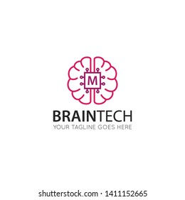 initial leter m brain logo and icon vector illustration design template