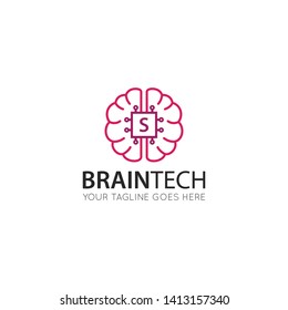 initial leter s brain logo and icon vector illustration design template