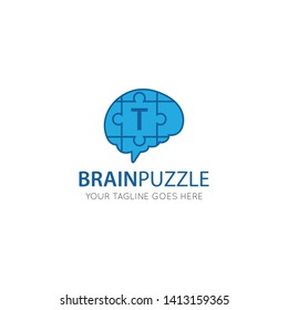 initial leter t brain logo and icon vector illustration design template