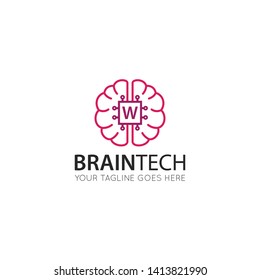 initial leter w brain logo and icon vector illustration design template