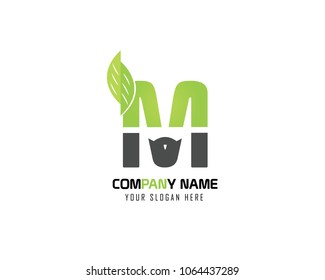 Initial Lettel M Logo Design With Leaf