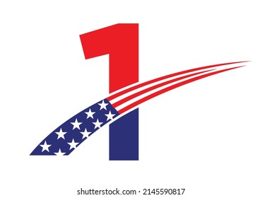 Initial Letter 1 American Logo for Business, Corporate and Company Sign. USA American Logo on Letter 1 Vector Template