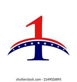 Initial Letter 1 American Logo for Business, Corporate and Company Sign. USA American Logo on Letter 1 Vector Template